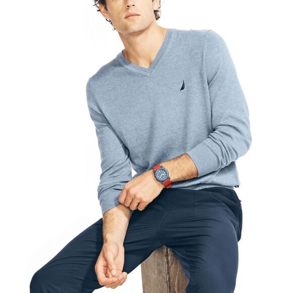 Nautica Men's Navtech Performance Classic-Fit Soft V-Neck Sweater - Grey L - Picture 1 of 5
